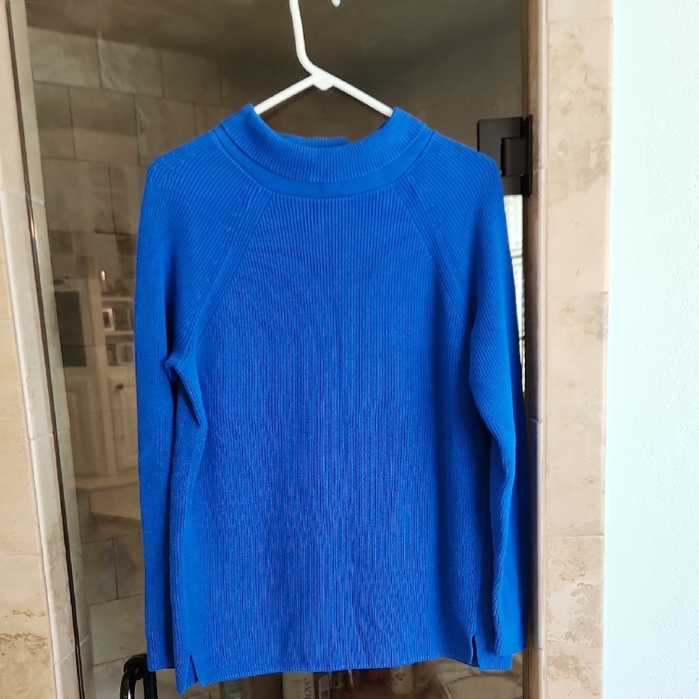 Talbots Bright Blue Cotton Funnel Neck Sweater